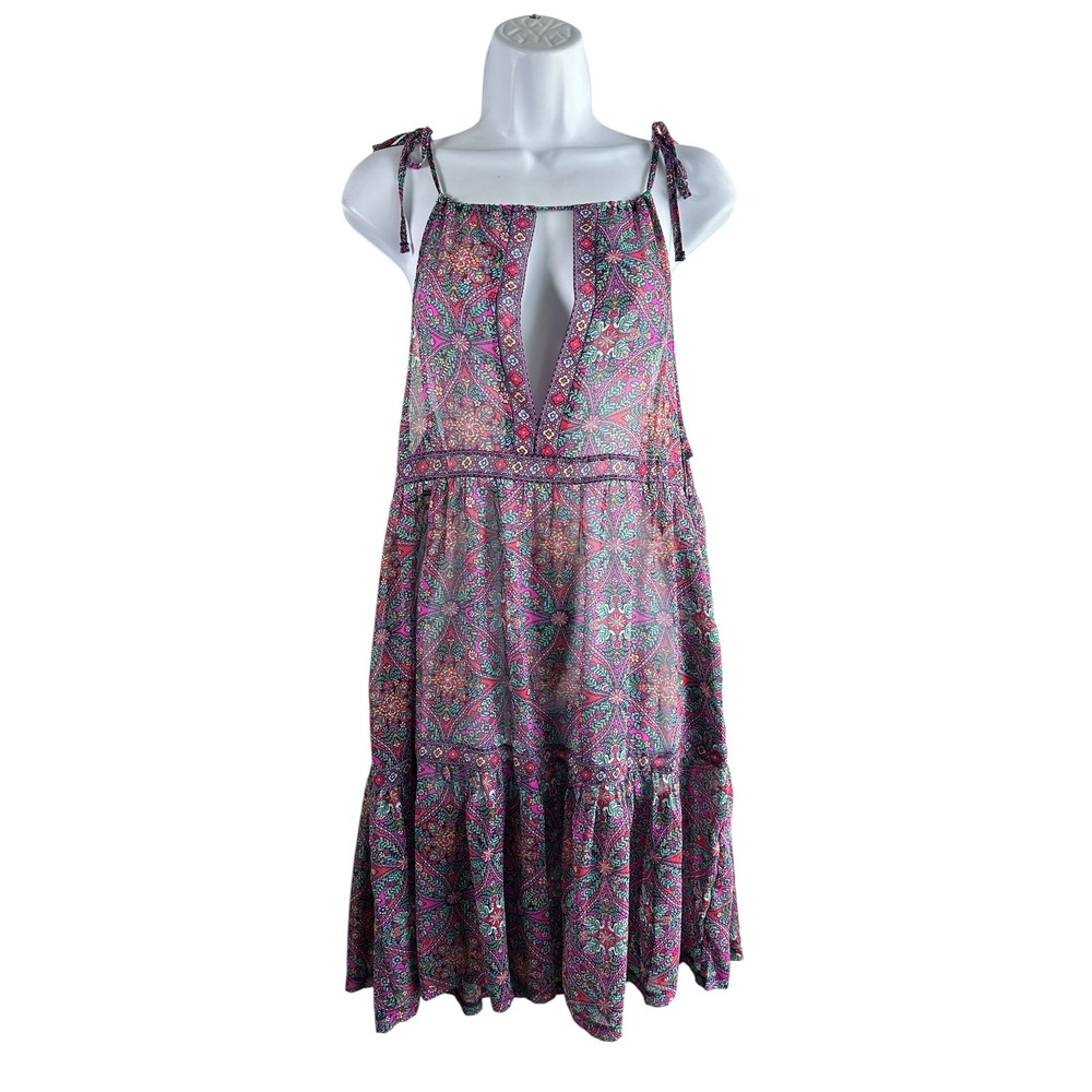 Vera Bradley Sheer Boho Beach Cover Up Dress Tie Strap Resort Swim NWOT S/M